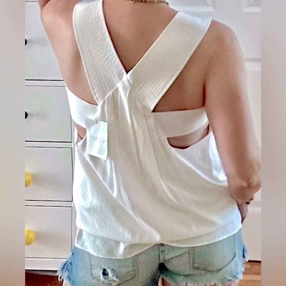 CHLOE’ White Silk Cut out- Racerback Tank- Blouse. Size 40